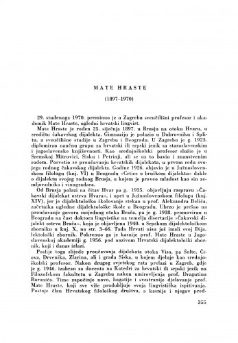 Mate Hraste (1897-1970) : [nekrolog] / Lj. Jonke