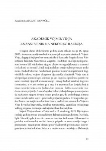 Akademik Vojmir Vinja : znanstvenik na nekoliko razboja / August Kovačec