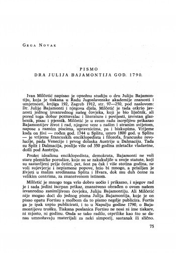 Pismo dra Julija Bajamontija god. 1790. / Grga Novak