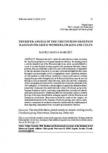 Thurifer angels of the crucifixion groupsin Ragusan friaries: wonders, images and cults / Matko Matija Marušić