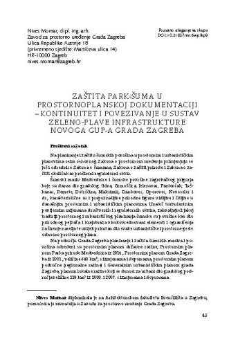 Zaštita park-šuma u prostornoplanskoj dokumentaciji – kontinuitet i povezivanje u sustav zeleno-plave infrastrukture novoga GUP-a grada Zagreba / Nives Mornar