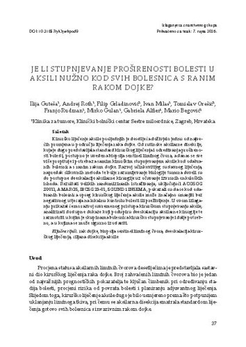 Je li stupnjevanje proširenosti bolesti u aksili nužno kod svih bolesnica s ranim rakom dojke? / Ilija Guteša, Andrej Roth, Filip Grladinović, Ivan Milas, Tomislav Orešić, Franjo Rudman, Mirko Gulan, Gabriela Alfier, Mario Begović