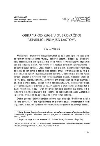 Obrana od kuge u Dubrovačkoj Republici: primjer Lastova / Vesna Miović