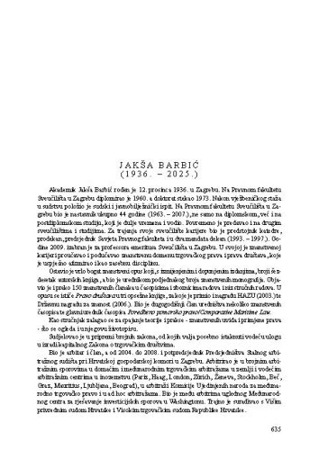 Jakša Barbić (1936. - 2025.) : [nekrolog] / Nella Lonza