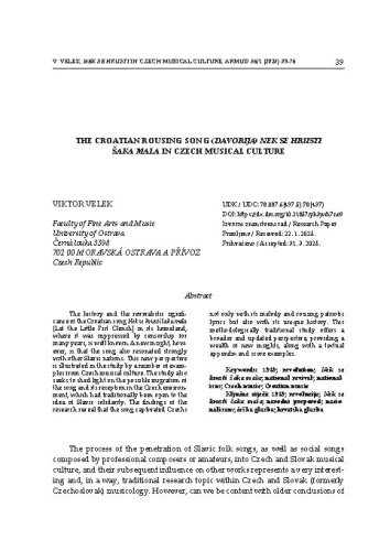 The Croatian Rousing Song (davorija) Nek se hrusti šaka mala in Czech Musical Culture / Viktor Velek