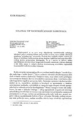 Solinski tip ranokršćanskih sarkofaga / Igor Fisković