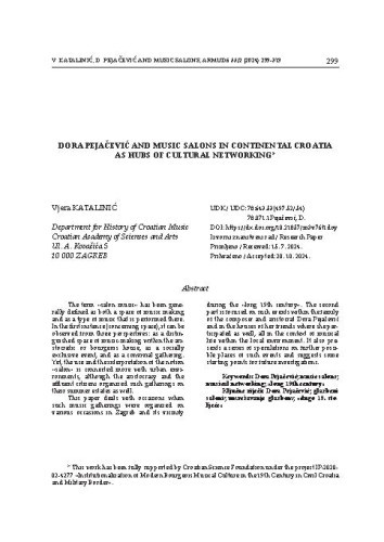 Dora Pejačević and Music Salons in Continental Croatia as Hubs of Cultural Networking / Vjera Katalinić