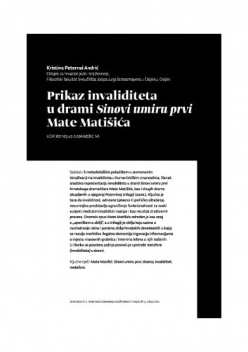 Prikaz invaliditeta u drami Sinovi umiru prvi Mate Matišića / Kristina Peternai Andrić
