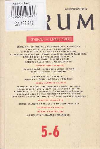 God. 29(1990), knj. 59, br. 5-6 (svibanj-lipanj) / glavni i odgovorni urednik Slavko Mihalić