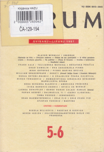 God. 26(1987), knj. 53, br. 5/6 (svibanj-lipanj) / glavni i odgovorni urednik Rafo Bogišić