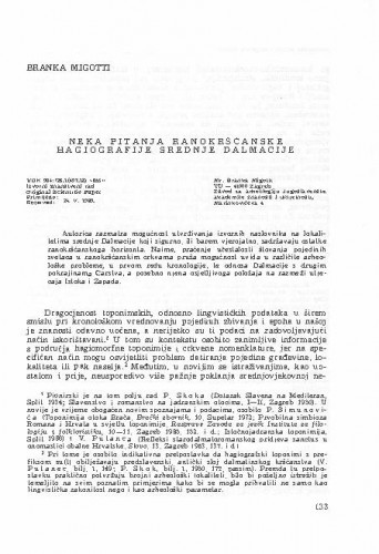 Neka pitanja ranokršćanske hagiografije srednje Dalmacije / Branka Migotti