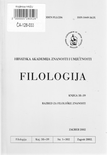 Knj. 38-39(2002) / glavni i odgovorni urednik Dalibor Brozović