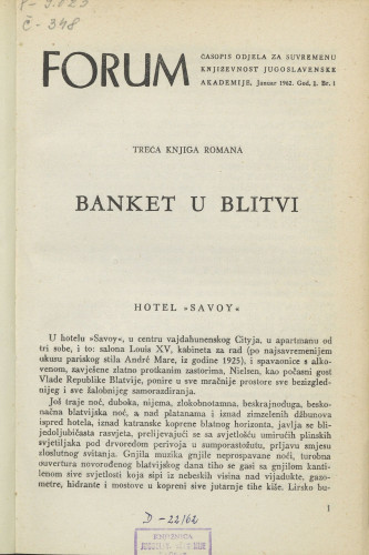 Treća knjiga romana Miroslava Krleže Banket u Blitvi / M. Krleža