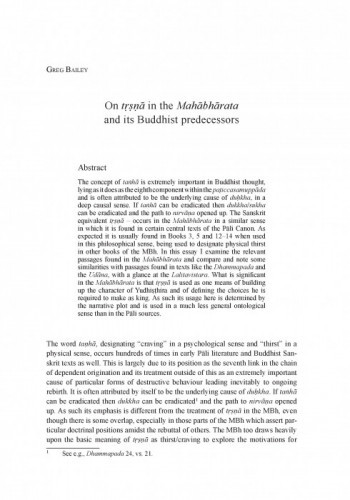 On tṛṣṇā in the Mahābhārata and its Buddhist predecessors / Greg Bailey