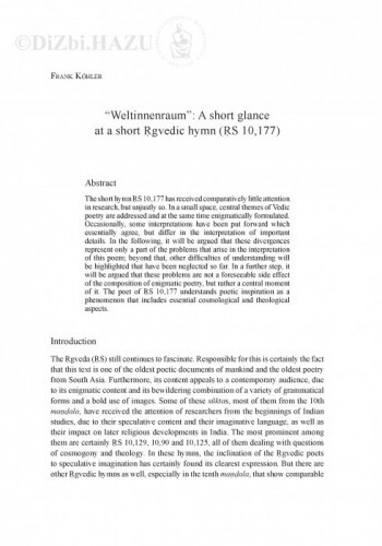 “Weltinnenraum”: A short glance at a short Ṛgvedic hymn (ṚS 10,177) / Frank Köhler