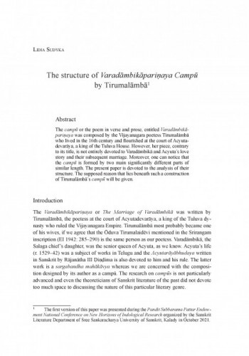 The structure of Varadāmbikāpariṇaya Campū by Tirumalāmbā / Lidia Sudyka