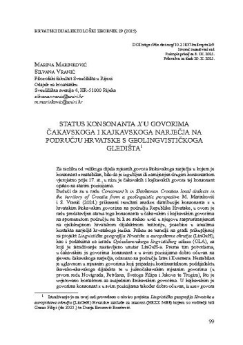 Status konsonanta x u govorima čakavskoga i kajkavskoga narječja na području Hrvatske s geolingvističkoga gledišta
 / Marina Marinković, Silvana Vranić