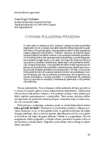 O dvama polaznima pitanjima / Ivan Rogić Nehajev
