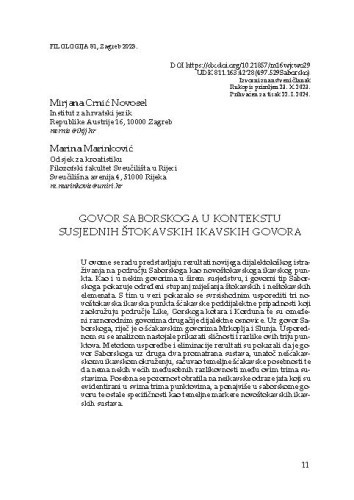 Govor Saborskoga u kontekstu susjednih štokavskih ikavskih govora / Mirjana Crnić Novosel, Marina Marinković