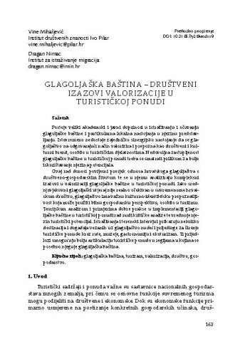 Glagoljaška baština – društveni izazovi valorizacije u turističkoj ponudi / Vine Mihaljević, Dragan Nimac