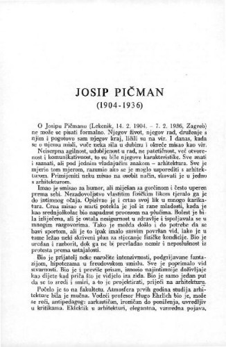 Josip Pičman (1904-1936) / J. Seissel