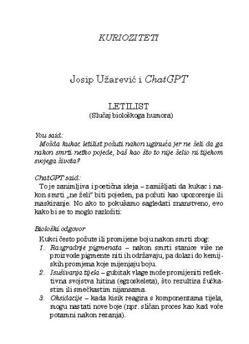 Letilist : (slučaj biološkoga humora) / Josip Užarević i ChatGPT