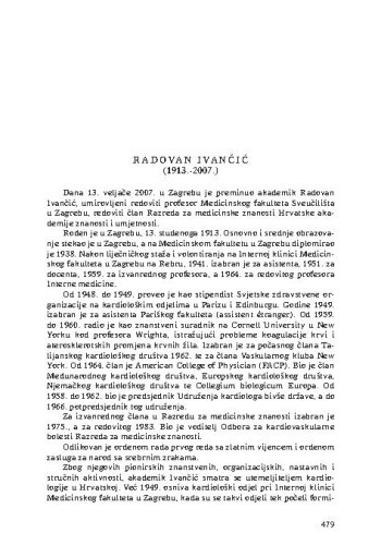 Radovan Ivančić (1913.-2007.) : [nekrolog] / Ivo Čikeš