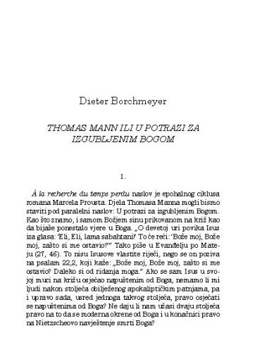 Thomas Mann ili U potrazi za izgubljenim Bogom / Dieter Borchmeyer ; s njemačkoga prevela Snježana Rodek