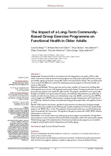 The Impact of a Long-Term Community-Based Group Exercise Programme on Functional Health in Older Adults / Lovorka Bilajac, Mihaela Marinović Glavić, Vanja Vasiljev, Ana Jelaković, Zlatko Trobonjača, Tomislav Rukavina, Denis Juraga, Bojan Jelaković