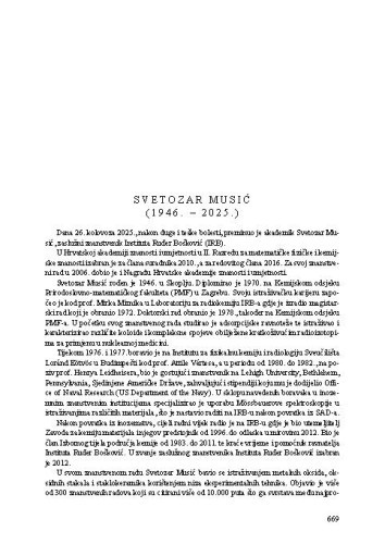 Svetozar Musić (1946. - 2025.) : [nekrolog] / Stjepko Krehula, Nikola Basarić