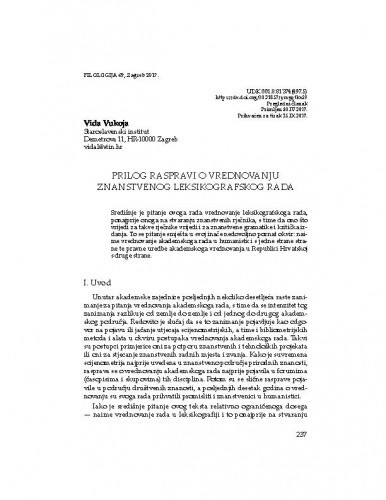 Prilog raspravi o vrednovanju znanstvenog leksikografskog rada / Vida Vukoja