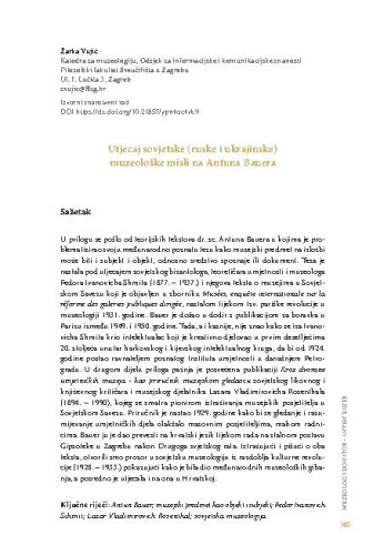 Utjecaj sovjetske (ruske i ukrajinske) muzeološke misli na Antuna Bauera / Žarka Vujić
