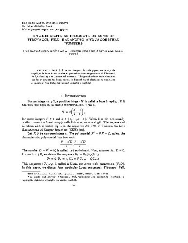 On b-repdigits as products or sums of Fibonacci, Pell, balancing and Jacobsthal numbers / Chèfiath Awero Adégbindin, Kouèssi Norbert Adédji, Alain Togbé
