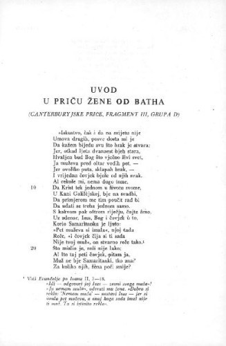 Uvod u priču žene od Batha : (Canterburyjske priče, fragment III, grupa D) / G. Chaucer ; s engleskog preveo Luko Paljetak