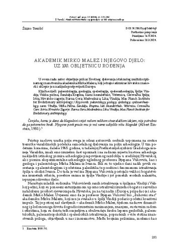 Akademik Mirko Malez i njegovo djelo: uz 100. obljetnicu rođenja / Željko Tomičić