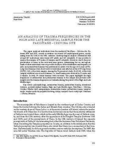 An analysis of trauma frequencies in the High and Late Medieval sample from the Pakoštane - Crkvina site / Anamarija Uglešić, Filip Huić
