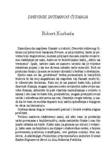 Dnevnik intimnog čitanja / Robert Kurbaša