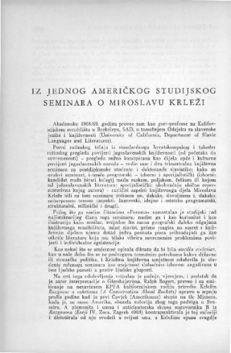 Iz jednog američkog studijskog seminara o Miroslavu Krleži / K. Pranjić