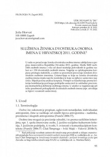 Službena ženska dvostruka osobna imena u Hrvatskoj 2011. godine / Joža Horvat