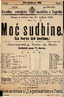 Moć sudbine : Velika opera u 4 či na / Uglasbio Josip Verdi  =  La forza del destino