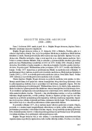 Brigitte Heager-Aronson (1926.-2008.) : [nekrolog] / Marko Šarić