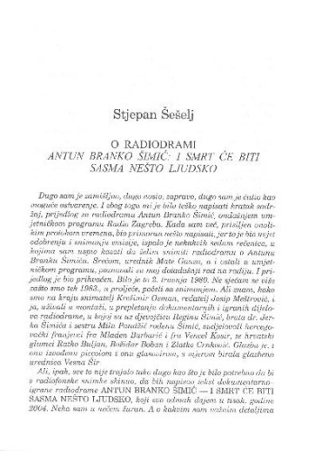 O radiodrami: Antun Branko Šimić i smrt će biti sasma nešto ljudsko / Stjepan Šešelj