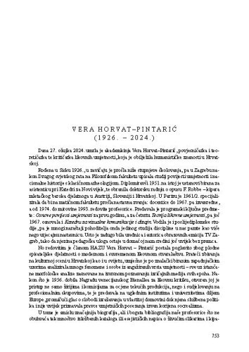 Vera Horvat - Pintarić (1926. - 2024.) : [nekrolog] / Igor Fisković