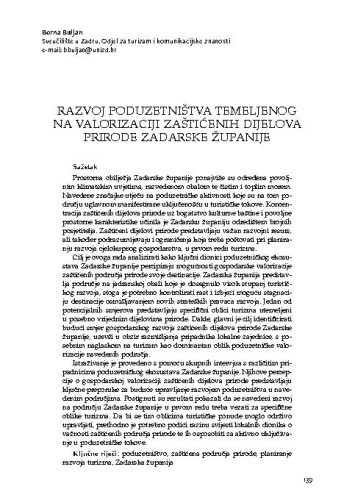 Razvoj poduzetništva temeljnog na valorizaciji zaštićenih dijelova prirode Zadarske županije / Borna Buljan