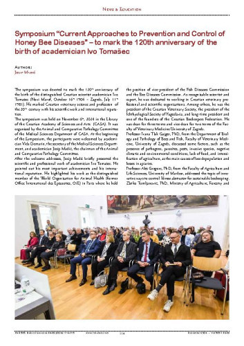 Symposium “Current Approaches to Prevention and Control of Honey Bee Diseases” – to mark the 120th anniversary of the birth of academician Ivo Tomašec : News & Education / Josip Madić