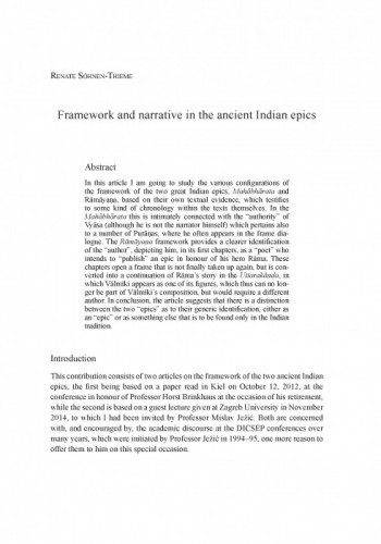 Framework and narrative in the ancient Indian epics / Renate Söhnen-Thieme