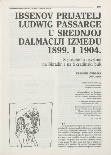 Ibsenov prijatelj Ludwig Passarge u srednjoj Dalmaciji između 1899. i 1904. : s posebnim osvrtom na Skradin i Skradinski buk / Krešimir Čvrljak