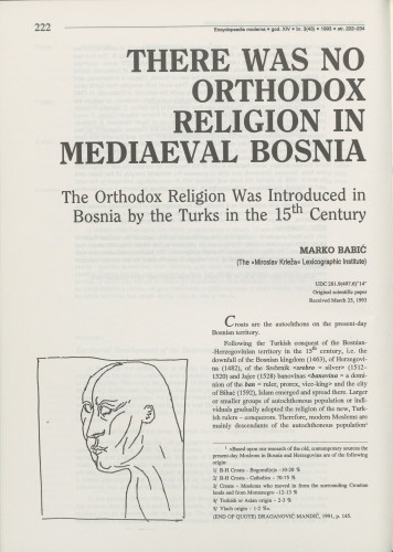 There was no orthodox religion in mediaeval Bosnia / Marko Babić