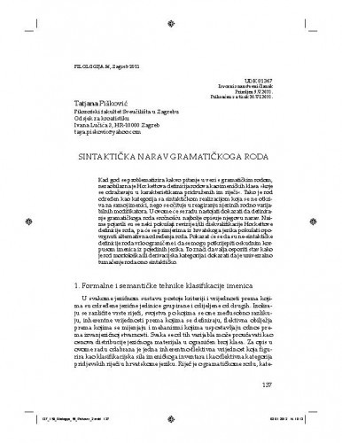 Sintaktička narav gramatičkoga roda / Tatjana Pišković