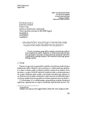 Gramatičko nazivlje u hrvatskome kajkavskome književnom jeziku / Kristian Lewis, Barbara Štebih, Nada Vajs